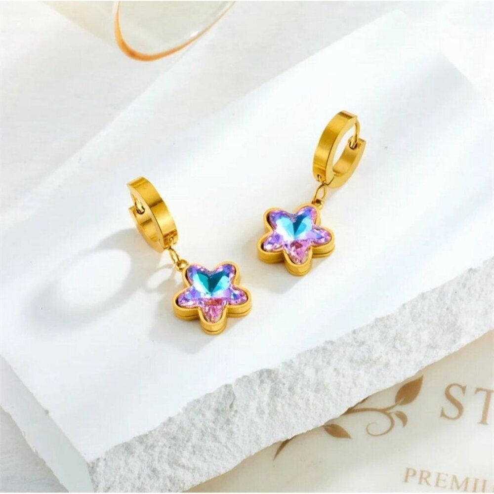 18K Gold Plated Star Earrings with Zircon, Star Shape Earrings - Picture 2 of 3